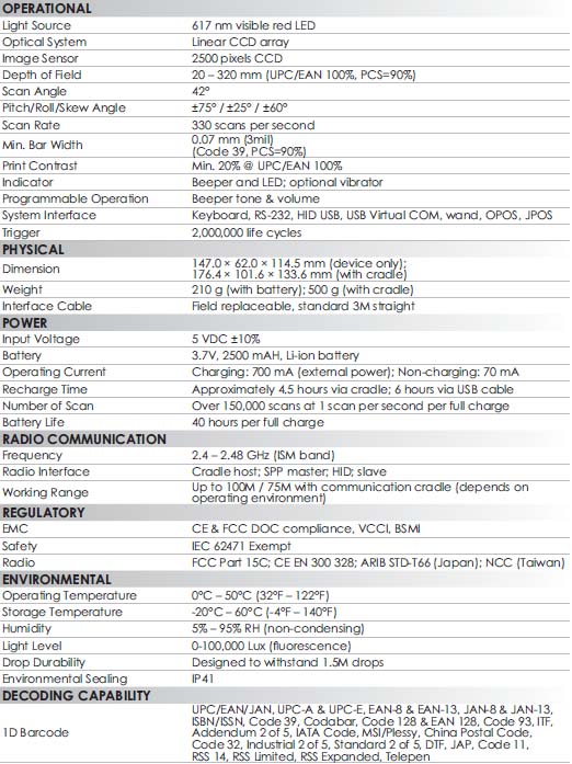 Zebex Z-3190BT Spec